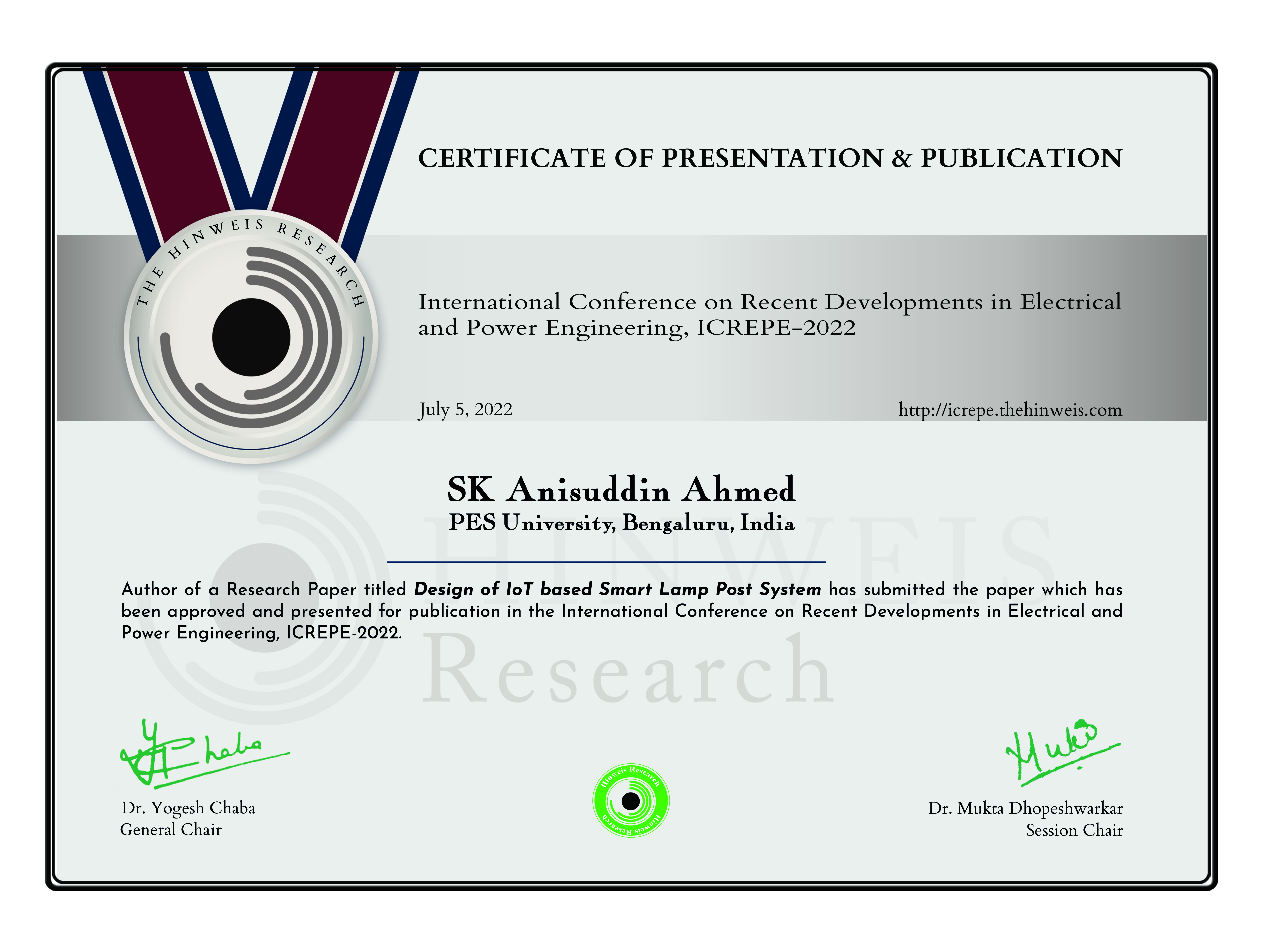 Publication Certificate
